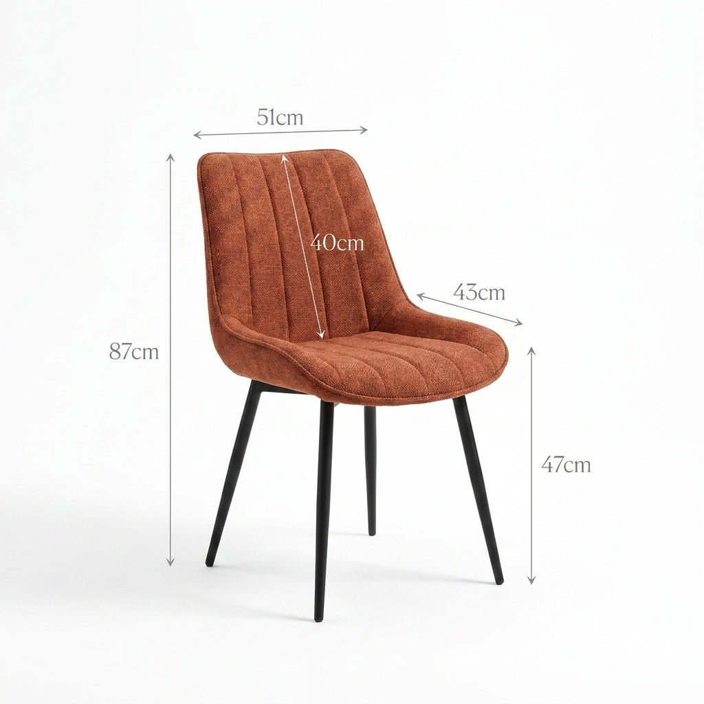 Design-Esszimmerstuhl "Aurelia" - Chenille-Stoff in Terracotta und schwarze Metallbeine