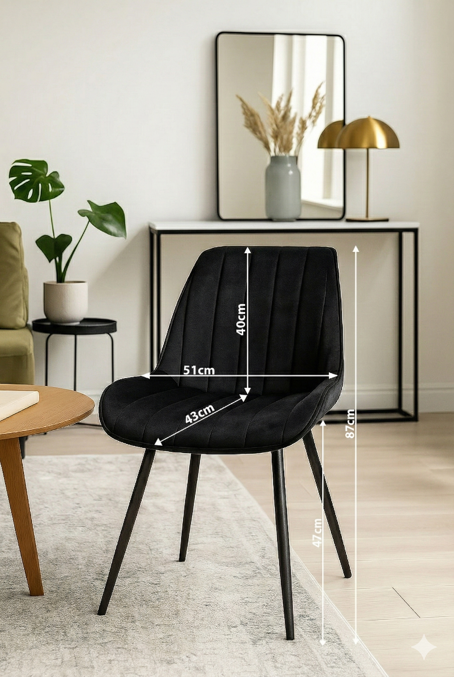 4er Set Esszimmerstühle Samt Schwarz – Extra Dicke Polsterung & Stabiles X-Gestell – Ergonomischer Schalenstuhl für Esszimmer & Küche – Skandi Design