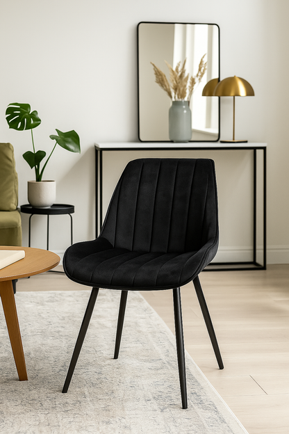Esszimmerstühle Schwarz Samt mit Schwarzen Metallbeinen