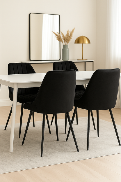 Esszimmerstühle Schwarz Samt mit Schwarzen Metallbeinen