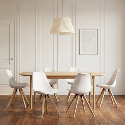 Design-Esszimmerstuhl im Skandinavischen Stil – Weiß mit gepolstertem Sitzkissen und Holzbeinen