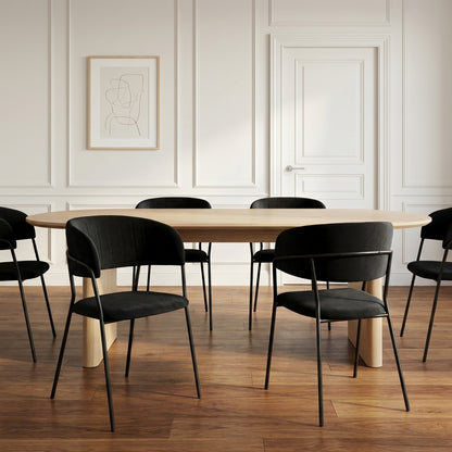 Esszimmerstuhl Samt Schwarz • Skandinavisches Design • Japandi Polsterstuhl mit Metallbeinen • Minimalistischer Küchenstuhl | Kernlicht