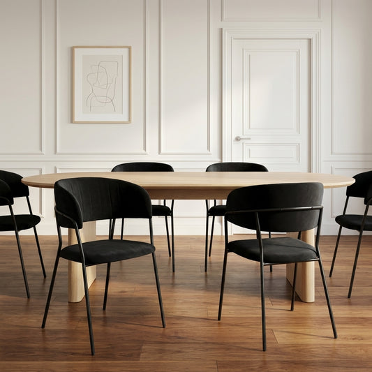 Esszimmerstuhl Samt Schwarz • Skandinavisches Design • Japandi Polsterstuhl mit Metallbeinen • Minimalistischer Küchenstuhl | Kernlicht