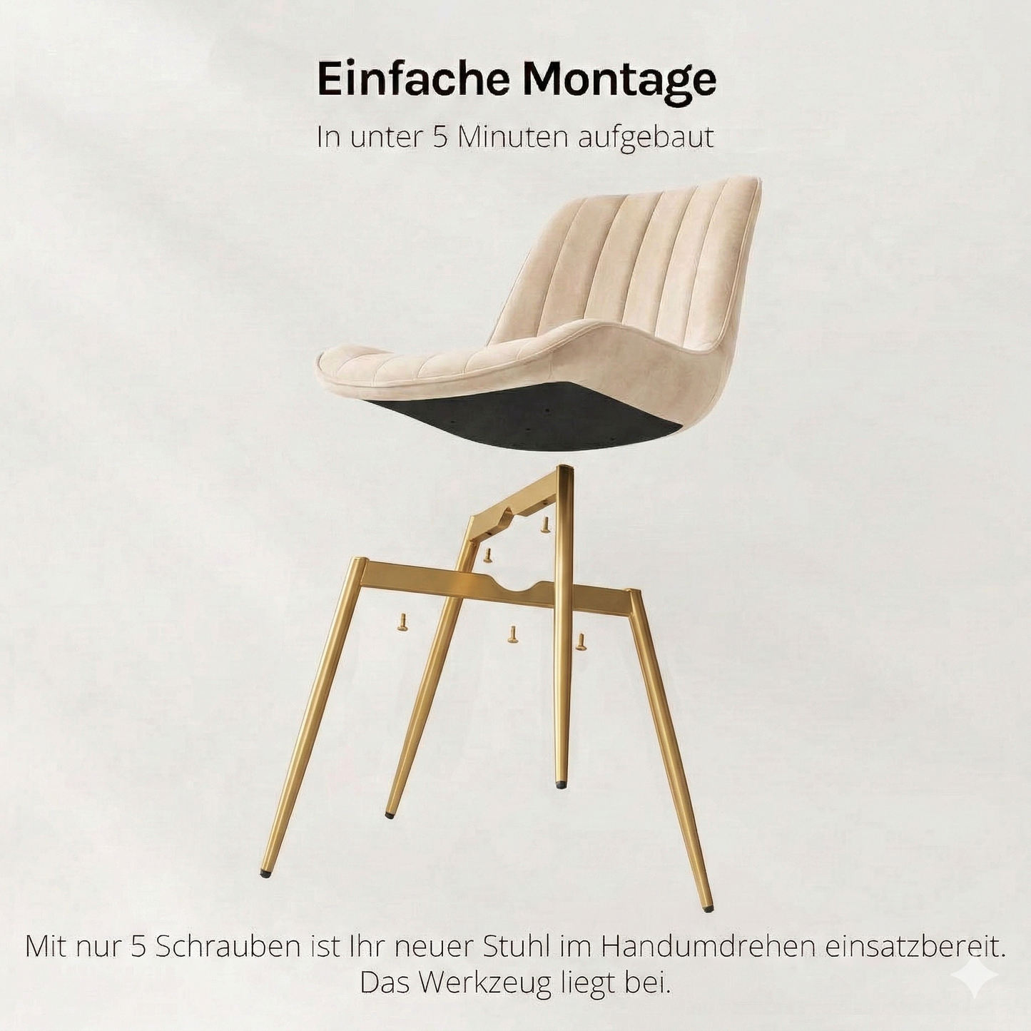 Esszimmerstühle Samt Beige mit Goldenen Metallbeinen