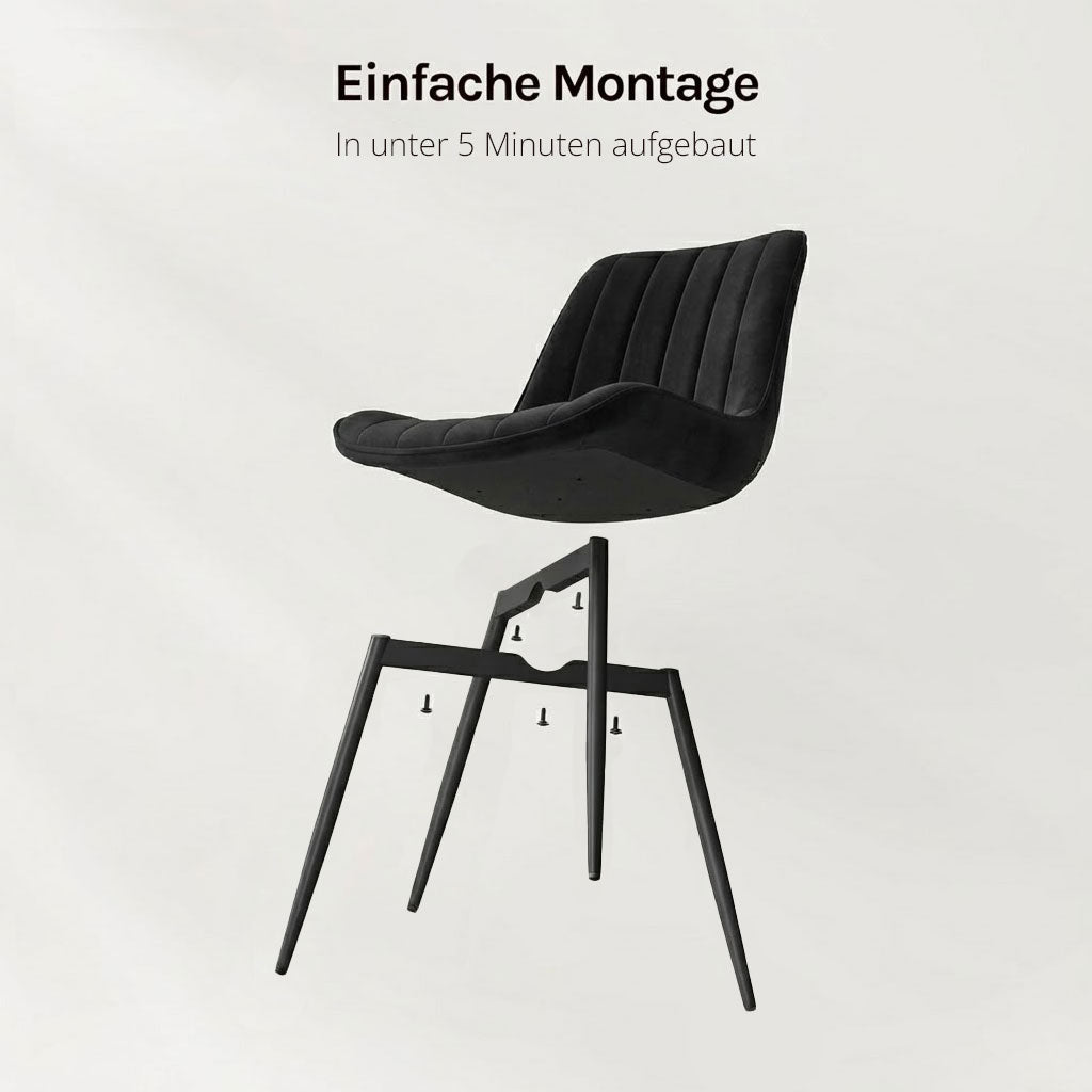 4er Set Esszimmerstühle Samt Schwarz – Extra Dicke Polsterung & Stabiles X-Gestell – Ergonomischer Schalenstuhl für Esszimmer & Küche – Skandi Design
