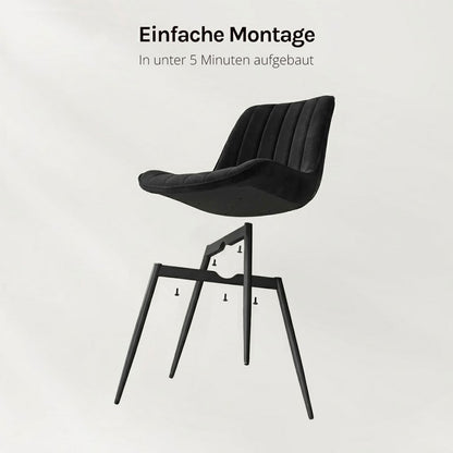 4er Set Esszimmerstühle Samt Schwarz – Extra Dicke Polsterung & Stabiles X-Gestell – Ergonomischer Schalenstuhl für Esszimmer & Küche – Skandi Design