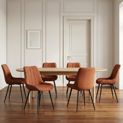 Design-Esszimmerstuhl "Aurelia" - Chenille-Stoff in Terracotta und schwarze Metallbeine