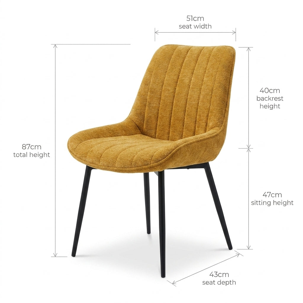 Esszimmerstuhl Safrangelb • Gepolsterter Stuhl im skandinavischen Design • Polsterstuhl mit vertikaler Steppung im Chenille-Stoff