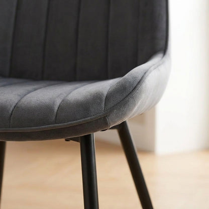 Kernlicht Esszimmerstuhl Samt Grau mit Liniensteppung – Minimalistischer Polsterstuhl im Skandi-Design, Gepolsterter Stuhl mit Metallbeinen