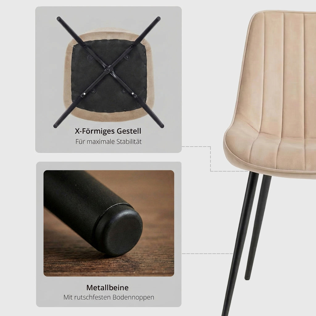 4er Set Esszimmerstühle in Samt Beige | Versandbereit | Bequem | Hochwertig | Neu