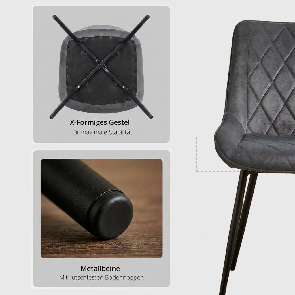 4er Set Esszimmerstühle in Samt Grau | Versandbereit | Bequem | Hochwertig | Neu