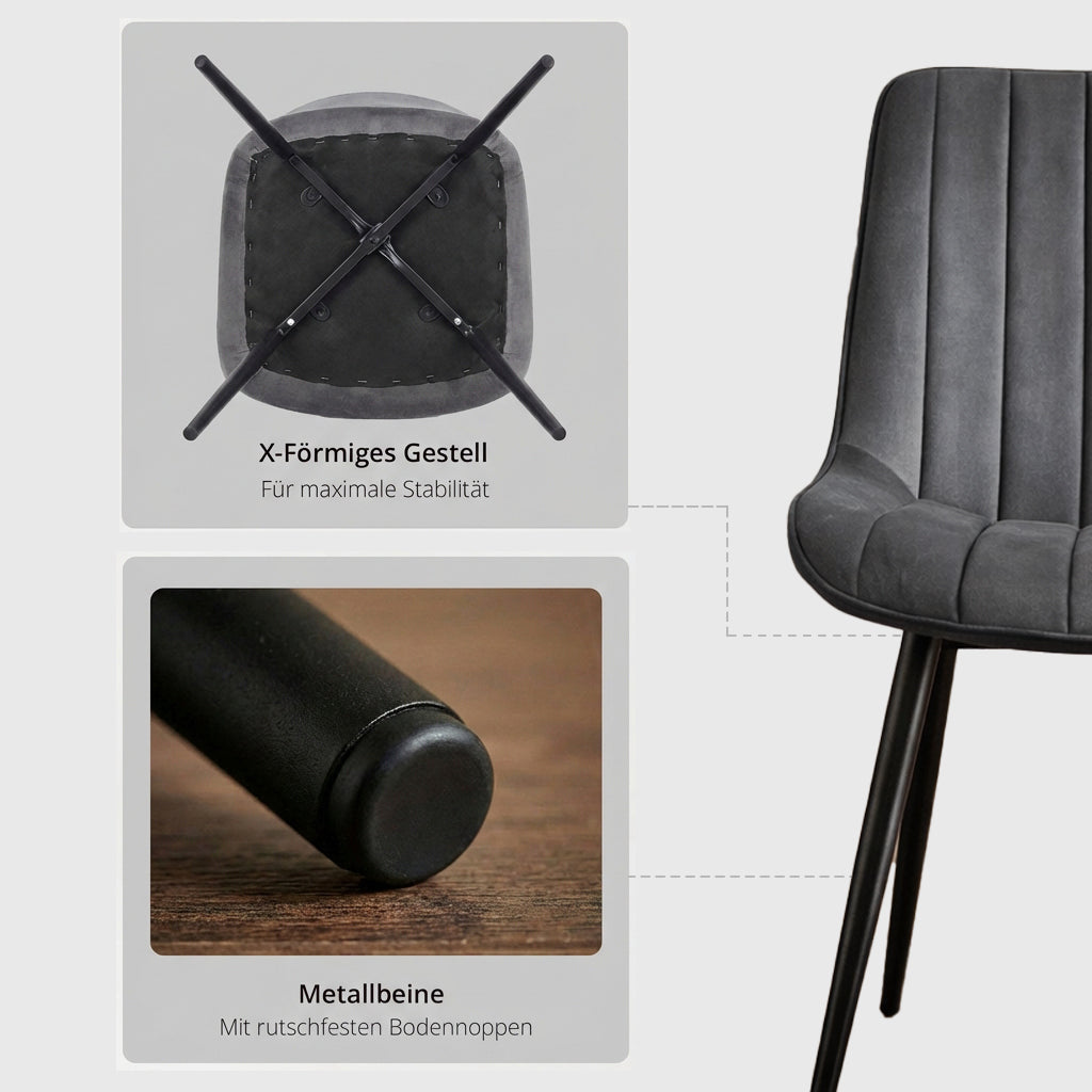 4er Set Esszimmerstühle in Samt Grau | Versandbereit | Bequem | Hochwertig | Neu