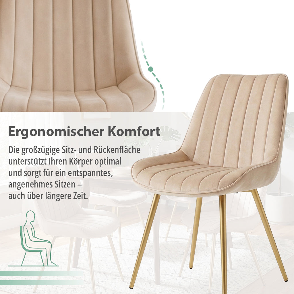 Esszimmerstühle Samt Beige mit Goldenen Metallbeinen