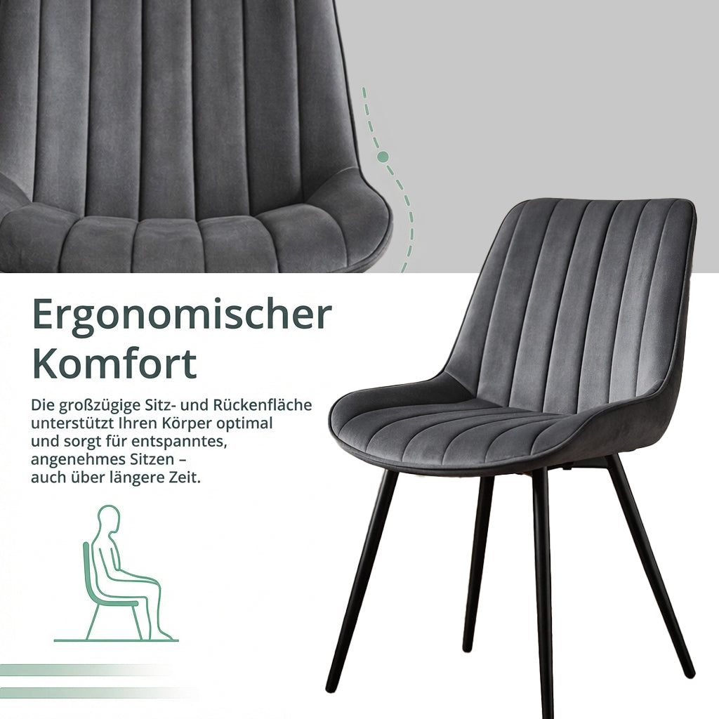 4er Set Esszimmerstühle in Samt Grau | Versandbereit | Bequem | Hochwertig | Neu