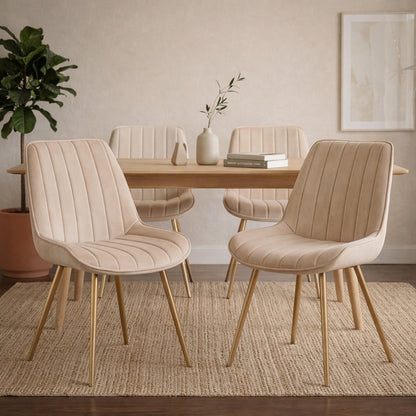 Esszimmerstühle Samt Beige mit Goldenen Metallbeinen