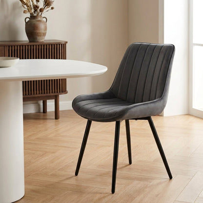 Kernlicht Esszimmerstuhl Samt Grau mit Liniensteppung – Minimalistischer Polsterstuhl im Skandi-Design, Gepolsterter Stuhl mit Metallbeinen