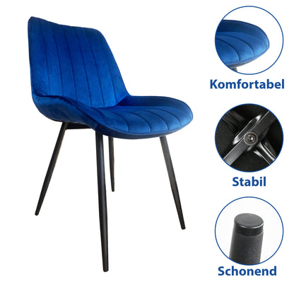 Esszimmerstühle Samt Blau mit Schwarzen Metallbeinen