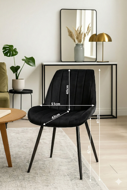 4er Set Esszimmerstühle Samt Schwarz – Extra Dicke Polsterung & Stabiles X-Gestell – Ergonomischer Schalenstuhl für Esszimmer & Küche – Skandi Design
