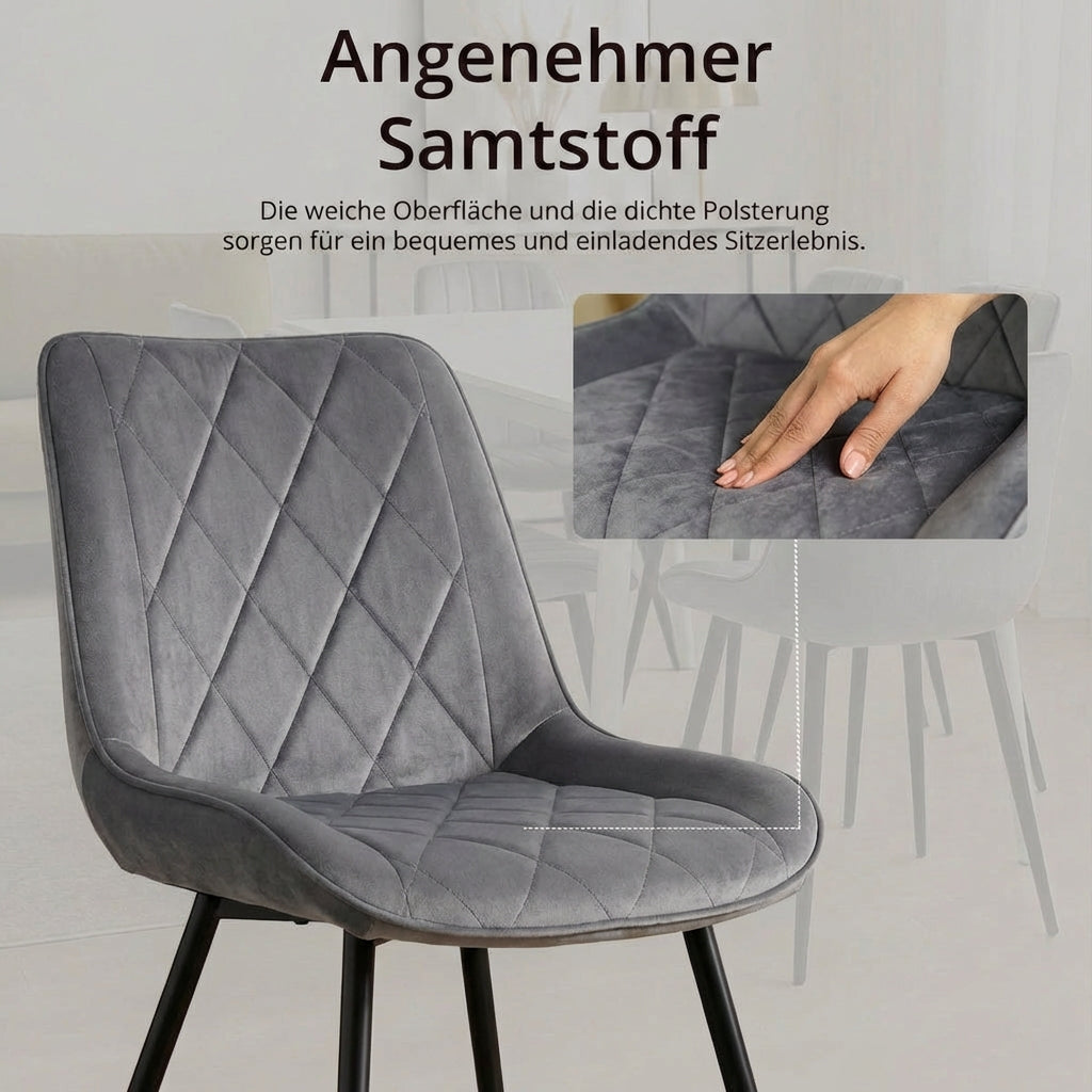 4er Set Esszimmerstühle in Samt Grau | Versandbereit | Bequem | Hochwertig | Neu