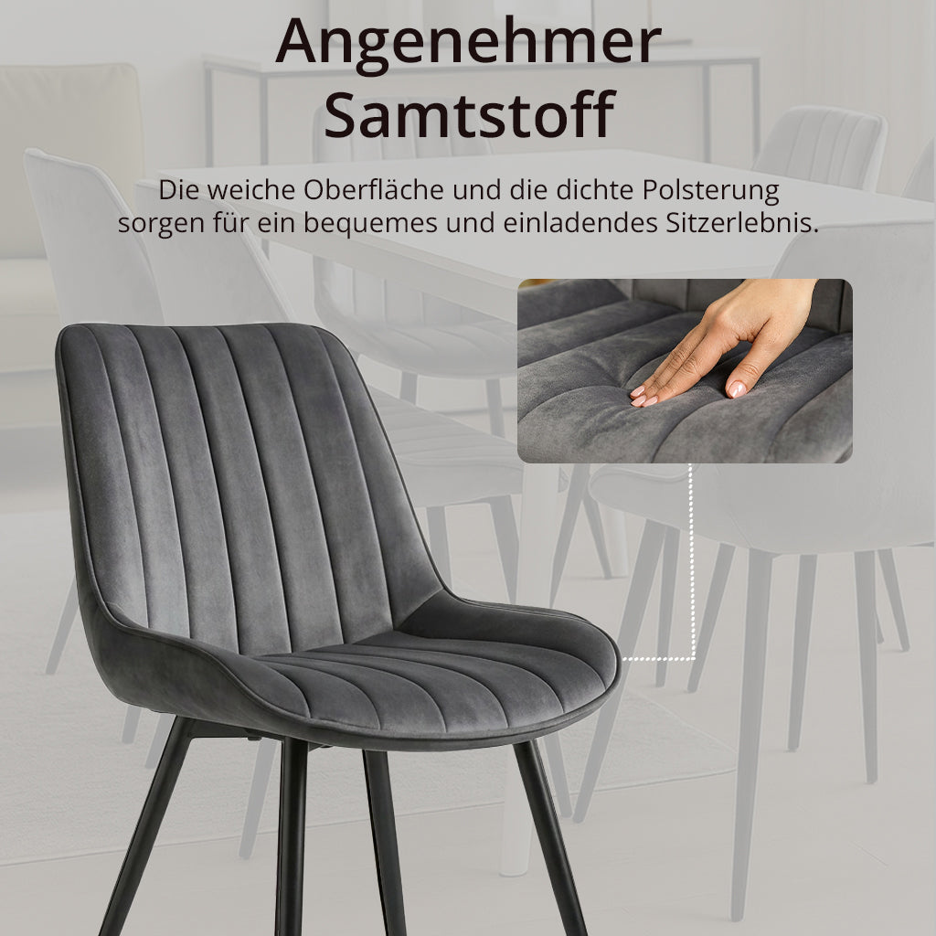 4er Set Esszimmerstühle in Samt Grau | Versandbereit | Bequem | Hochwertig | Neu