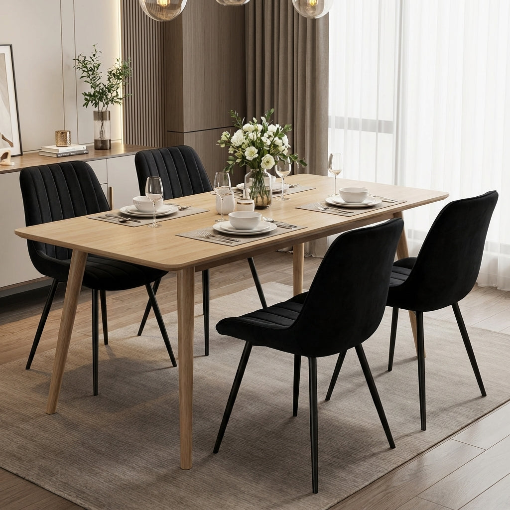 4er Set Esszimmerstühle Samt Schwarz – Extra Dicke Polsterung & Stabiles X-Gestell – Ergonomischer Schalenstuhl für Esszimmer & Küche – Skandi Design