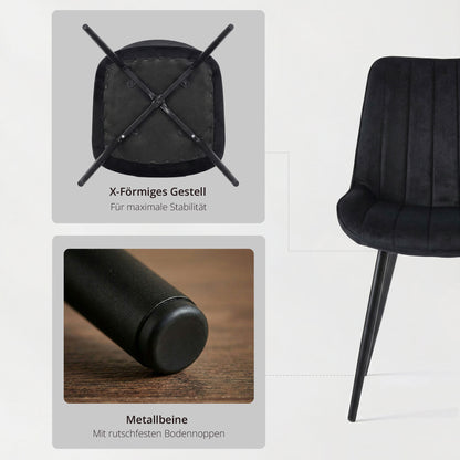 4er Set Esszimmerstühle Samt Schwarz – Extra Dicke Polsterung & Stabiles X-Gestell – Ergonomischer Schalenstuhl für Esszimmer & Küche – Skandi Design